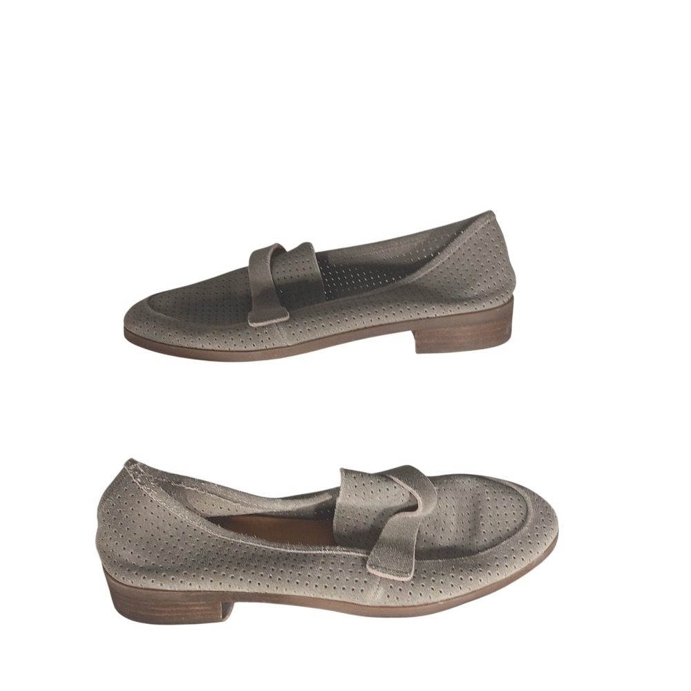 Lucky Brand Caviep Loafers 11 Grey Perforated Suede Flats Boho Casual Office